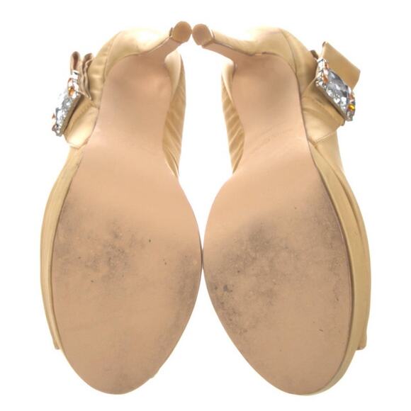 JIMMY CHOO Beige Tan Satin Crystal Peep Toe Platform Slingback Pumps Sz 9 IT 39 - Picture 5 of 5